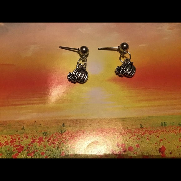 Pumpkin earrings stainless studs silver fall 925 - Picture 7 of 7